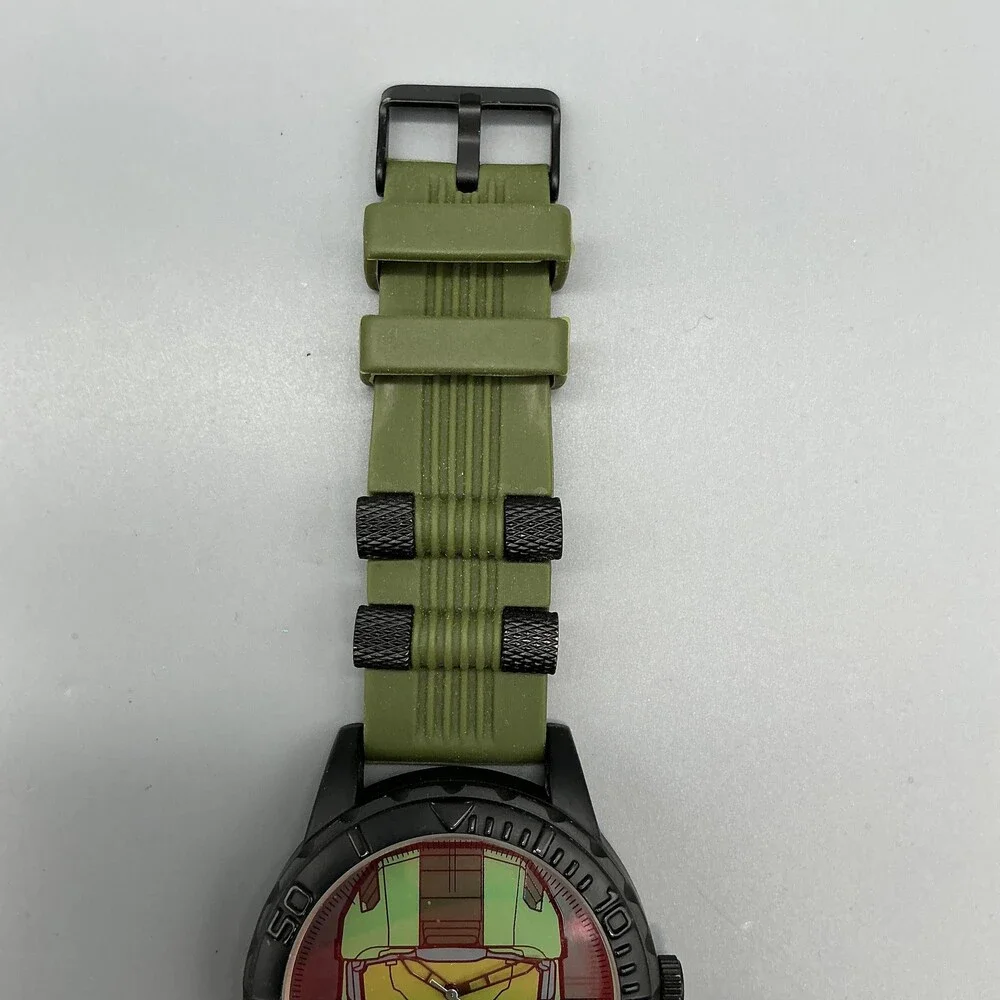 Accutime Halo 5 Guardians Mens Watch 51mm Helmet Green Silicone New Battery